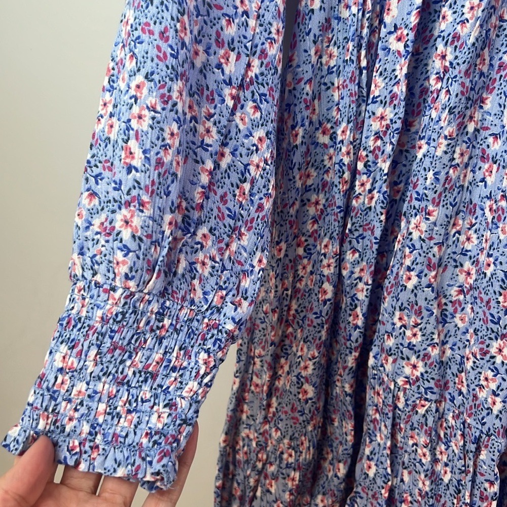 NWT Japna Dainty Floral Blue Pink White Long Sleeve Mini Dress Cottagecore Boho - Picture 3 of 6